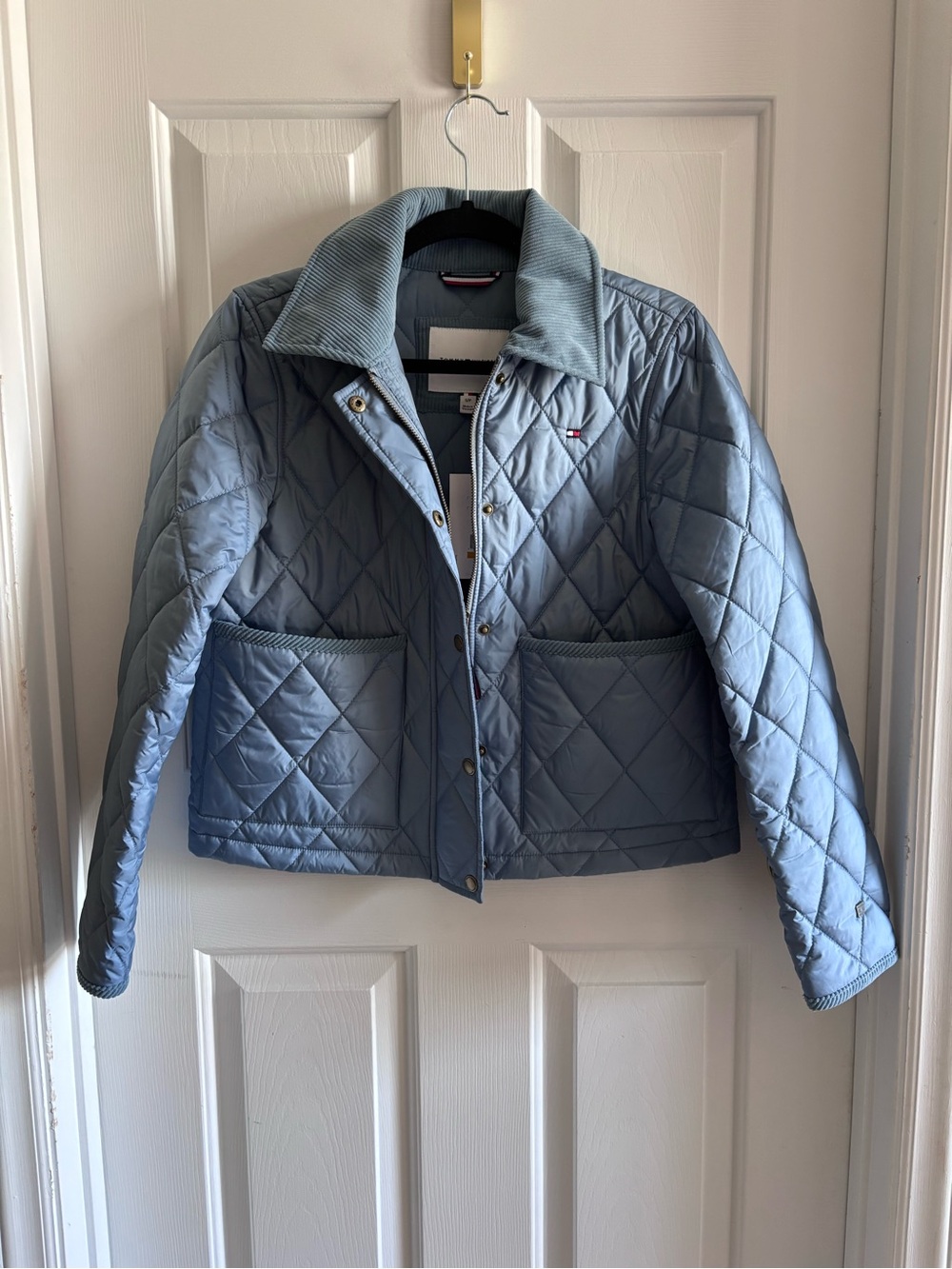 Tommy Hilfiger Brisk Blue Diamond Quilted Cropped Jacket NWT S
